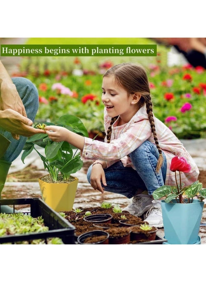 ChicAbode 6 عبوات زهور، أصص زهور بلاستيكية داخلية للبالكون، أصص زهور صغيرة للحدائق الخارجية مع فتحات تصريف وصينية لللبلاب الأخضر، فالاينوبسيس، العصاريات، 5 بوصة - Image 3